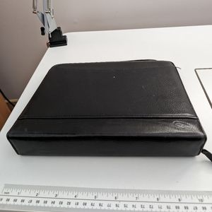 Vtg Black Leather At A Glance Planner Organizer  7 Rings 8.5" x 10.25" x2 "